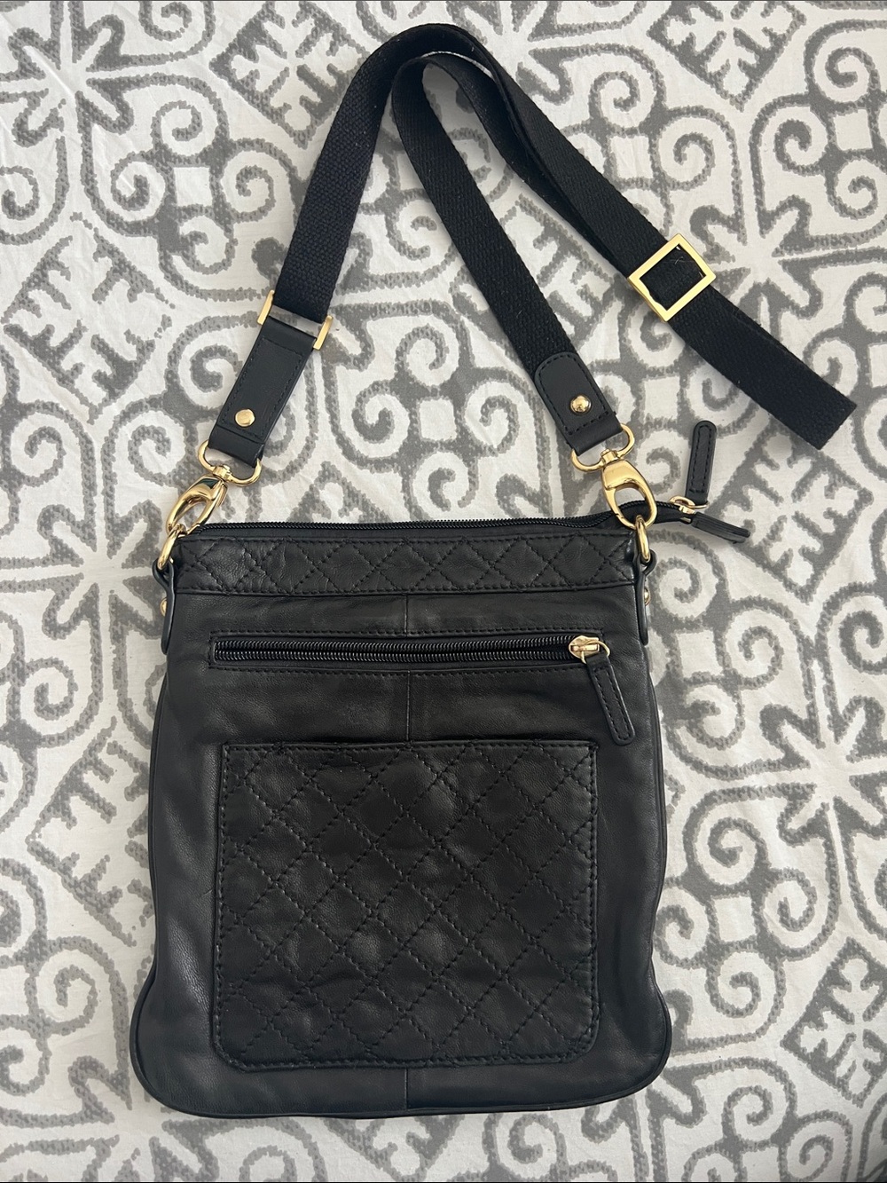 Sondra Roberts Black Quilted Front LeatherCrossbody with Gold Hardware